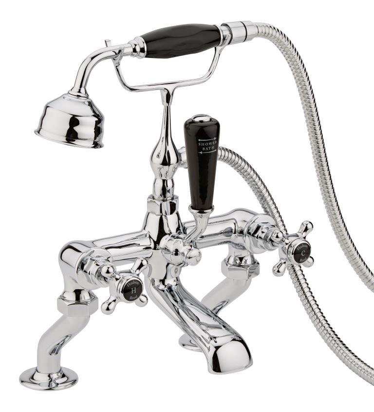 Black Topaz With Crosshead Handle Bath Shower Mixer