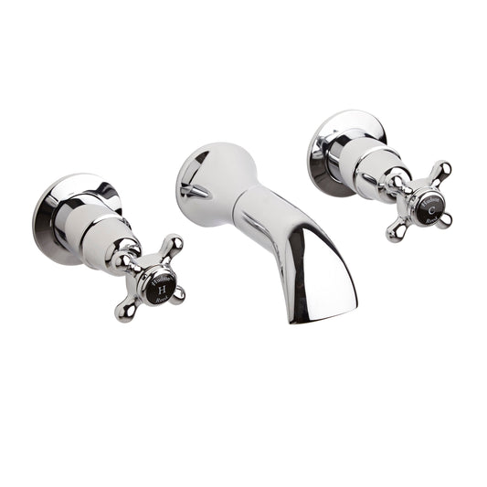 Black Topaz With Crosshead Handle 3 Tap Hole Wall Mounted Basin Mixer
