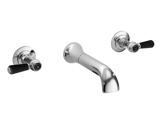 Black Topaz With Lever Handle 3 Tap Hole Wall Mounted Basin Mixer