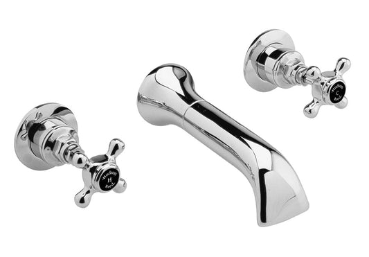 Black Topaz With Crosshead Handle 3 Tap Hole Wall Mounted Basin Mixer