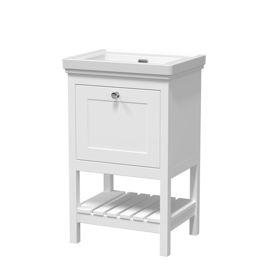 Bexley Floor Standing 1 Drawer Vanity & 0 Tap Hole Fireclay Basin, 500mm