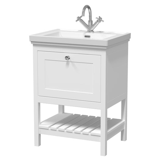 Hudson Reed Bexley 600mm Pure White Floor Standing Vanity Unit With 1 Tap Hole Basin