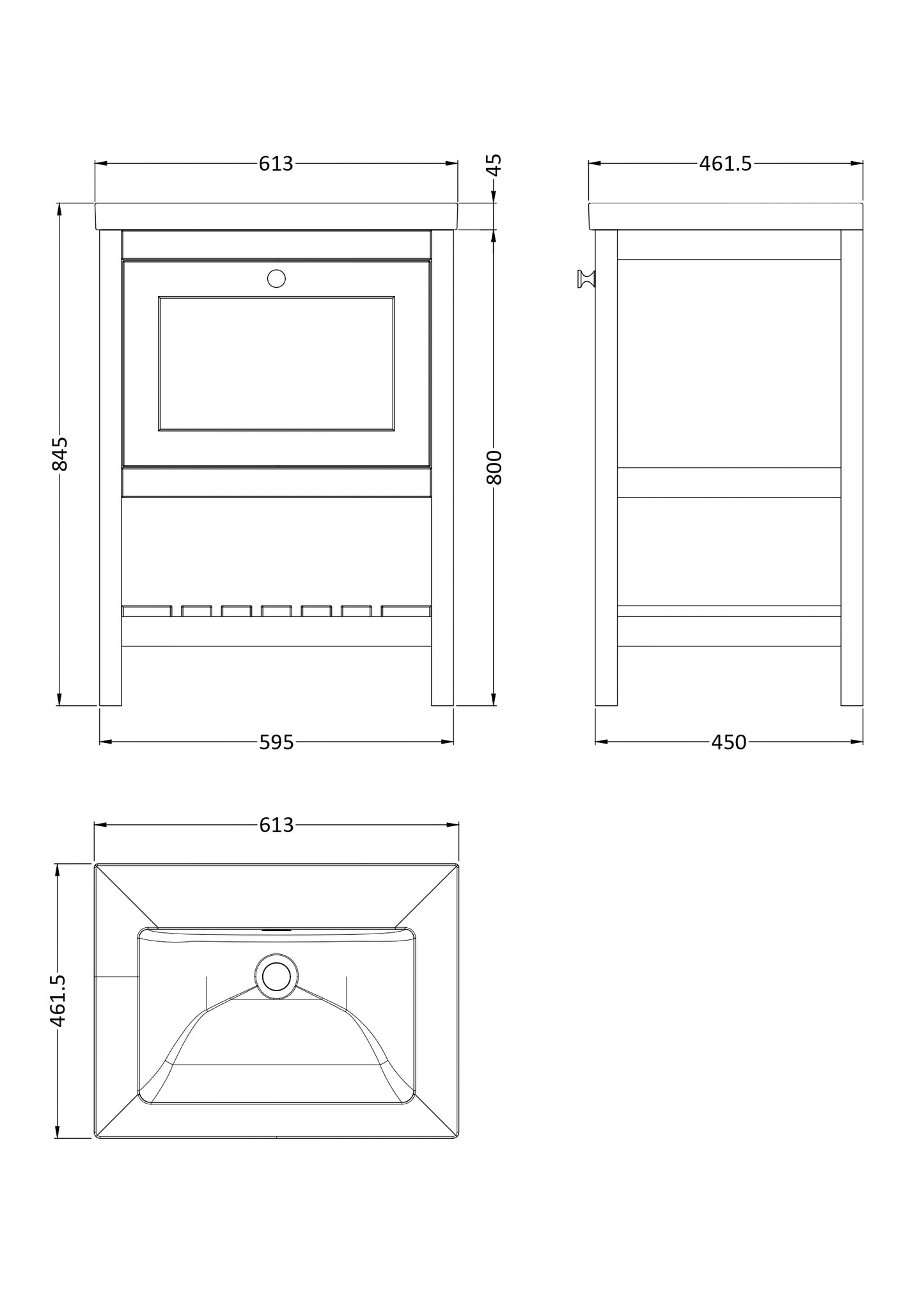 Bexley Floor Standing 1 Drawer Vanity & 0 Tap Hole Contemporary Fireclay Basin, 600mm - Pure White