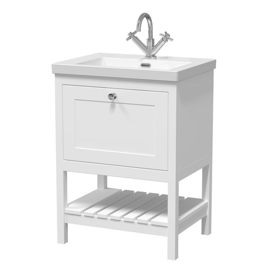 Hudson Reed Bexley 600mm Floor Standing 1 Drawer Vanity Unit with 1 Tap Hole Fireclay Basin