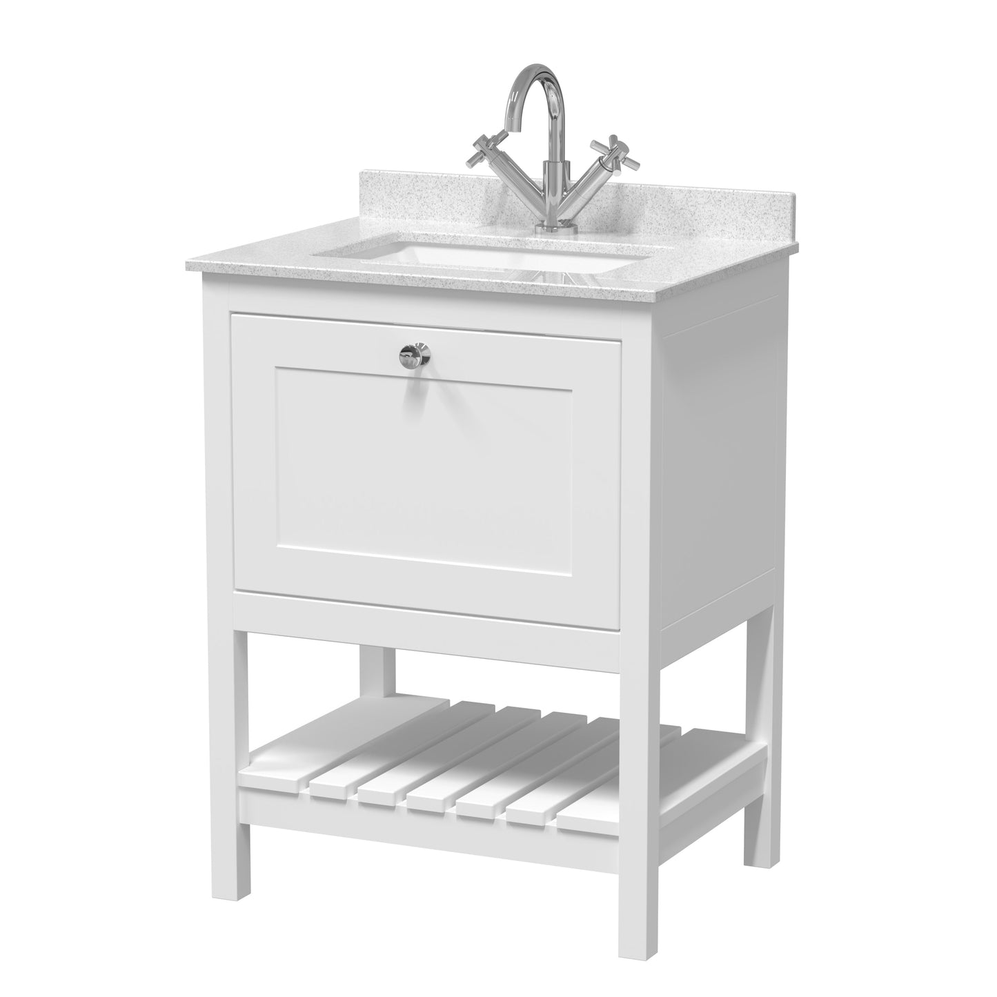 Hudson Reed Bexley 600mm Floor Standing 1 Drawer Vanity Unit with Single Bowl Marble Top, 1 Tap Hole