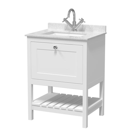 Hudson Reed Bexley 600mm Floor Standing 1 Drawer Vanity Unit with Single Bowl Marble Top, 1 Tap Hole