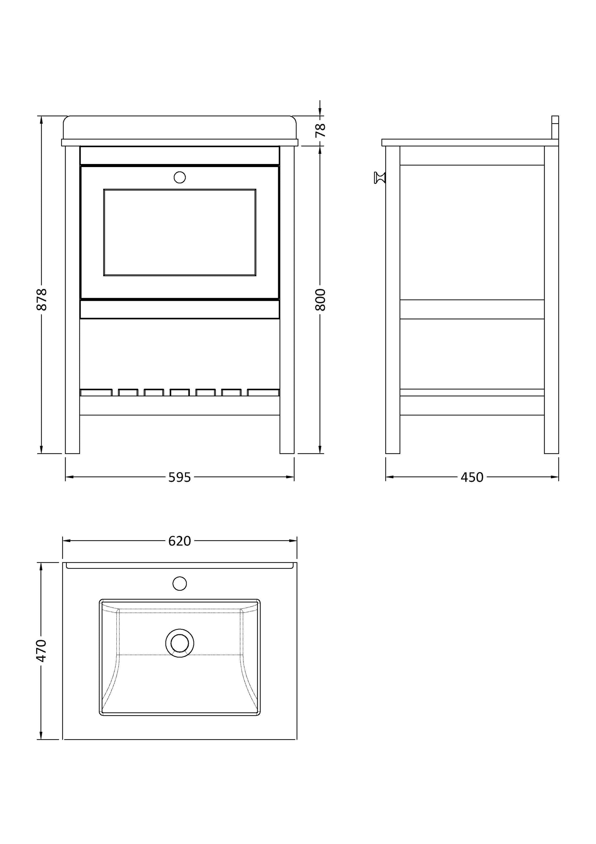 Hudson Reed Bexley 600mm Floor Standing 1 Drawer Vanity Unit with Single Bowl Marble Top, 1 Tap Hole