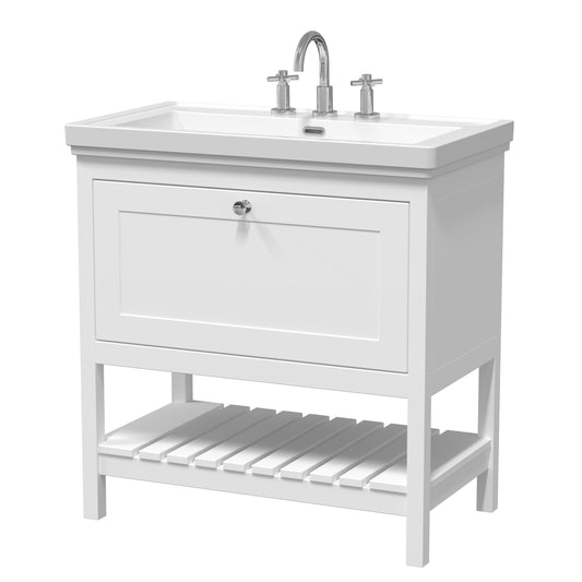 Hudson Reed Bexley 800mm Floor Standing 1 Drawer Vanity Unit with 3 Tap Hole Fireclay Basin