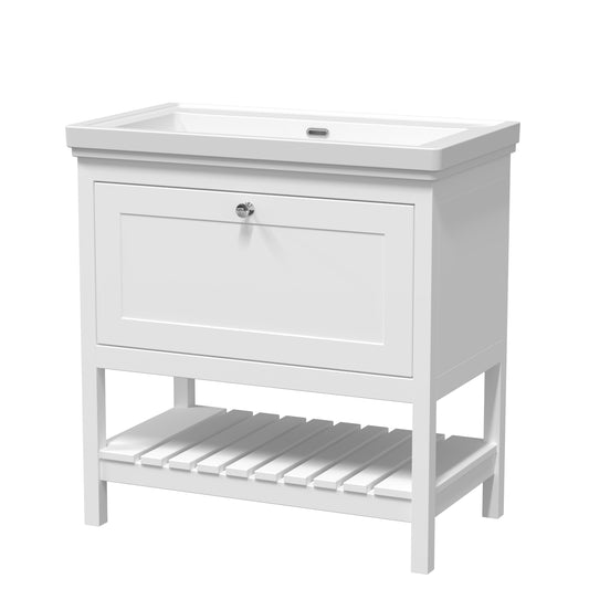 Hudson Reed Bexley 800mm Floor Standing 1 Drawer Vanity Unit with 0 Tap Hole Fireclay Basin