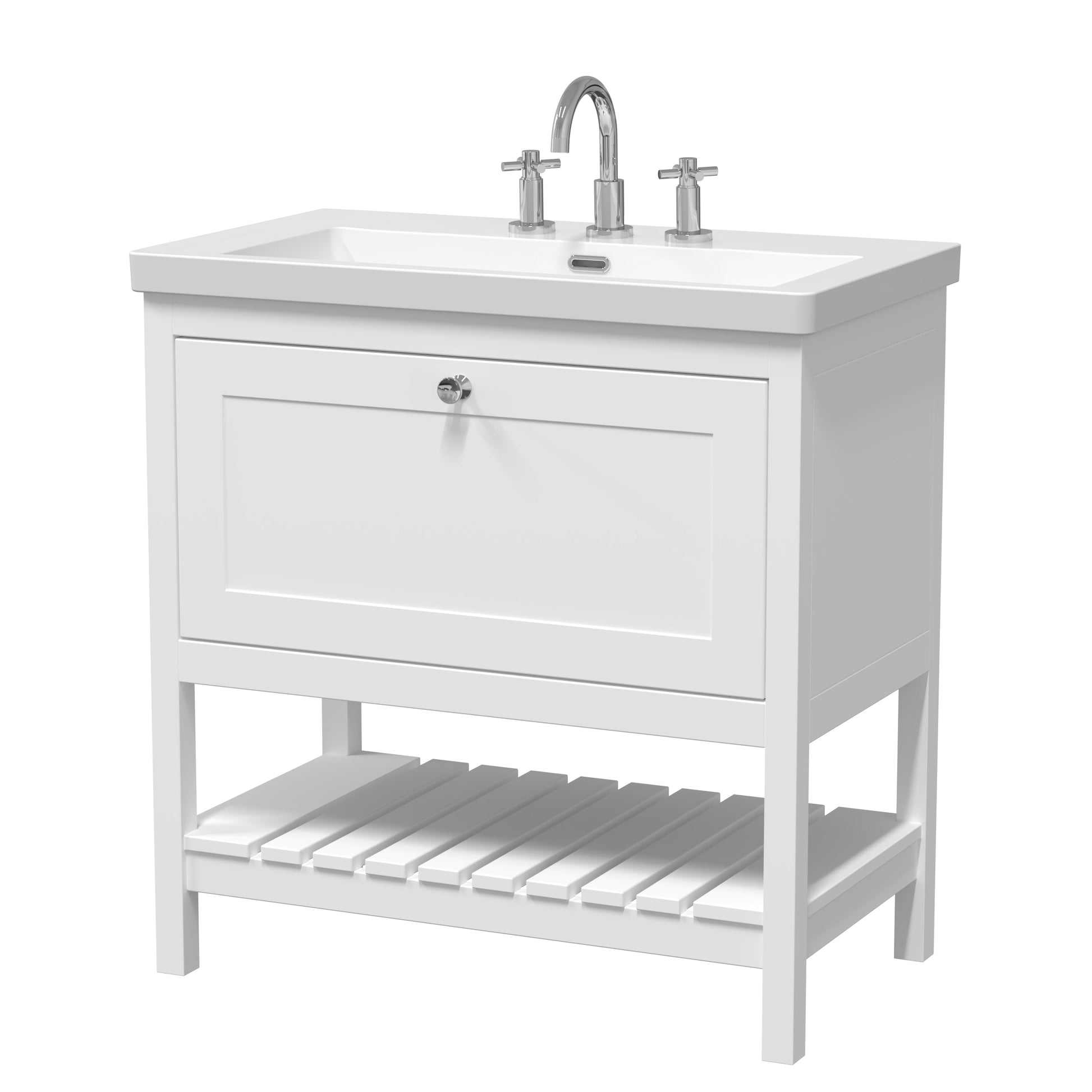 Hudson Reed Bexley 800mm Pure White Traditional Floor Standing Vanity Unit With 3 Tap Hole Basin