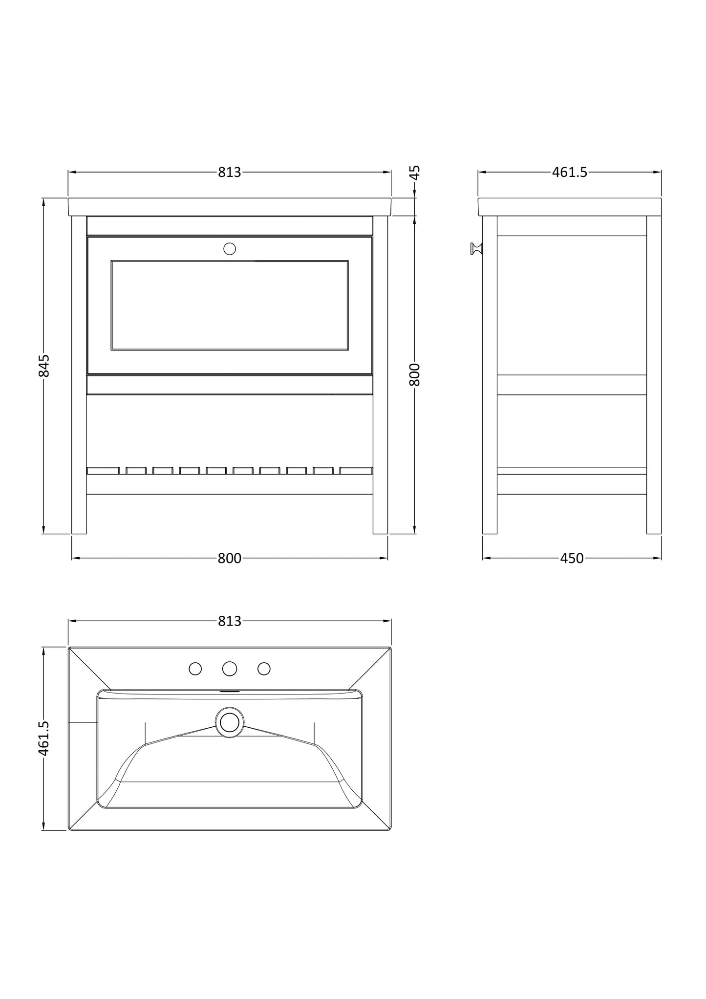 Hudson Reed Bexley 800mm Pure White Traditional Floor Standing Vanity Unit With 3 Tap Hole Basin