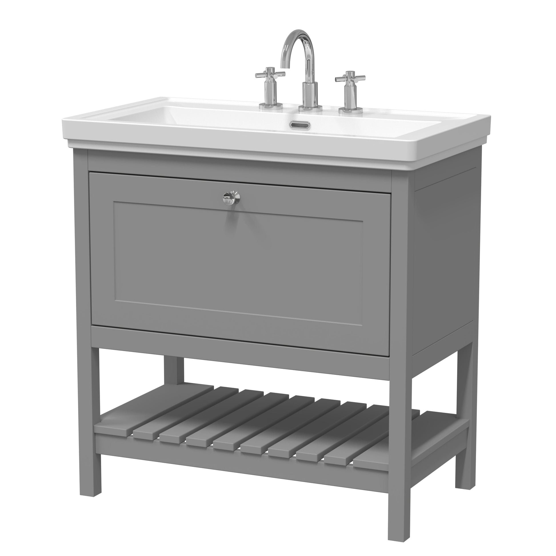 Hudson Reed Bexley 830mm Floor Standing 1 Drawer Vanity Unit With 3 Tap Hole Fireclay Basin
