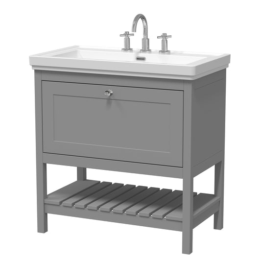 Hudson Reed Bexley 830mm Floor Standing 1 Drawer Vanity Unit With 3 Tap Hole Fireclay Basin