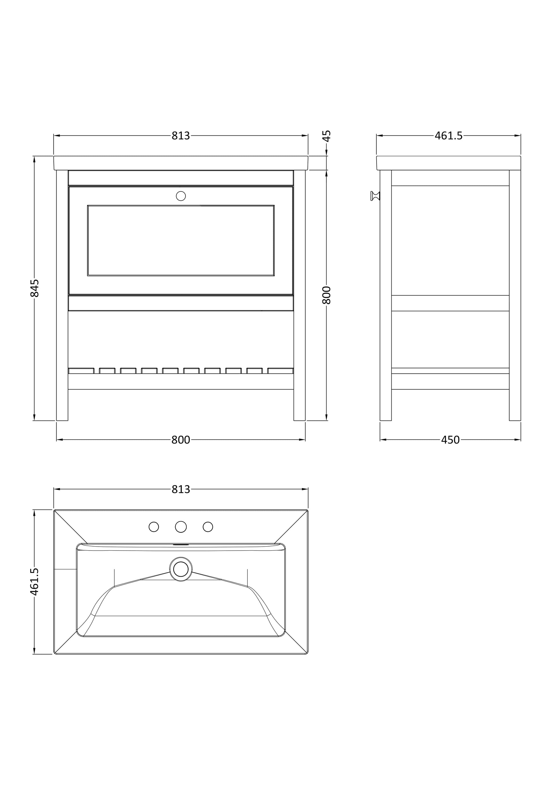 Hudson Reed Bexley 800mm Cool Grey Floor Standing Vanity Unit With 3 Tap Hole Fireclay Basin