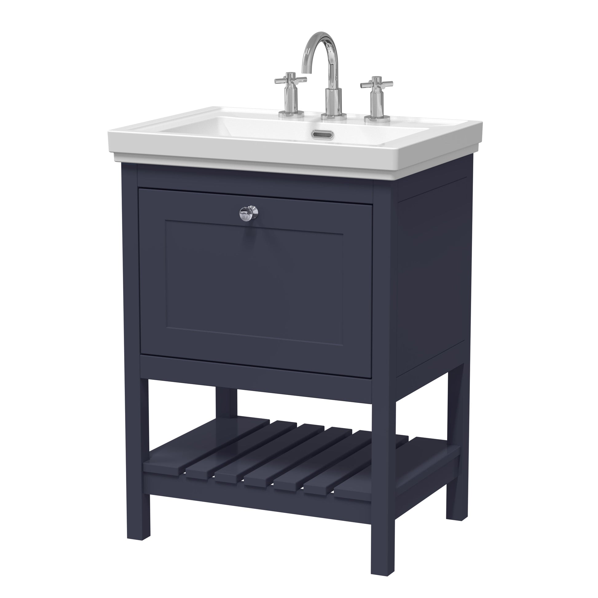 Hudson Reed Bexley 600mm Floor Standing 1 Drawer Vanity Unit With 3 Tap Hole Fireclay Basin