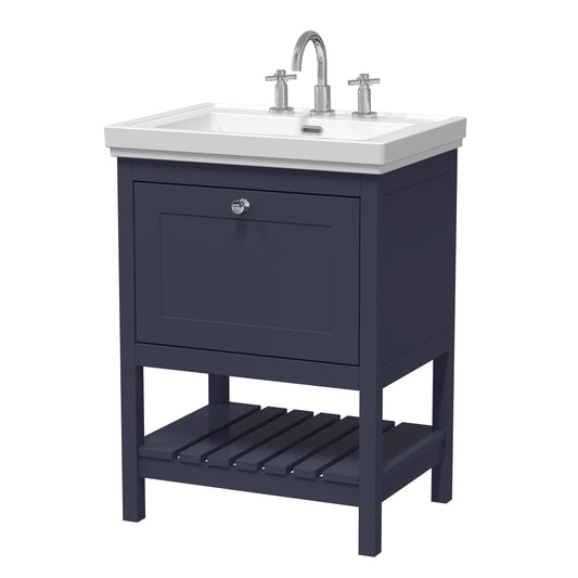 Hudson Reed Bexley 600mm Floor Standing 1 Drawer Vanity Unit With 3 Tap Hole Fireclay Basin