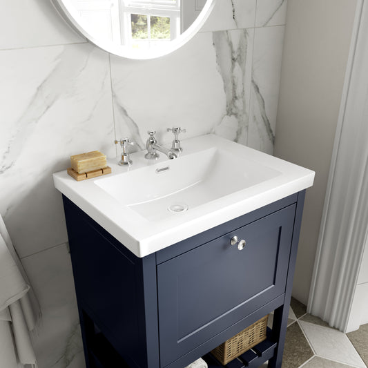 Hudson Reed Bexley 800mm Indigo Blue Floor Standing Vanity Unit With 3 Tap Hole Fireclay Basin