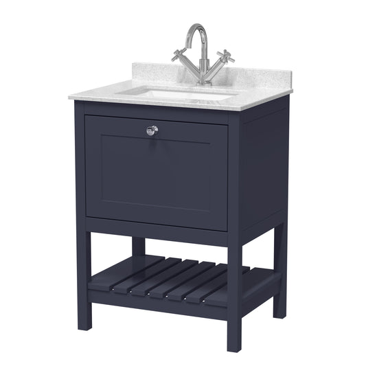 Hudson Reed Bexley 600mm Floor Standing 1 Drawer Vanity Unit With Marble Top Basin