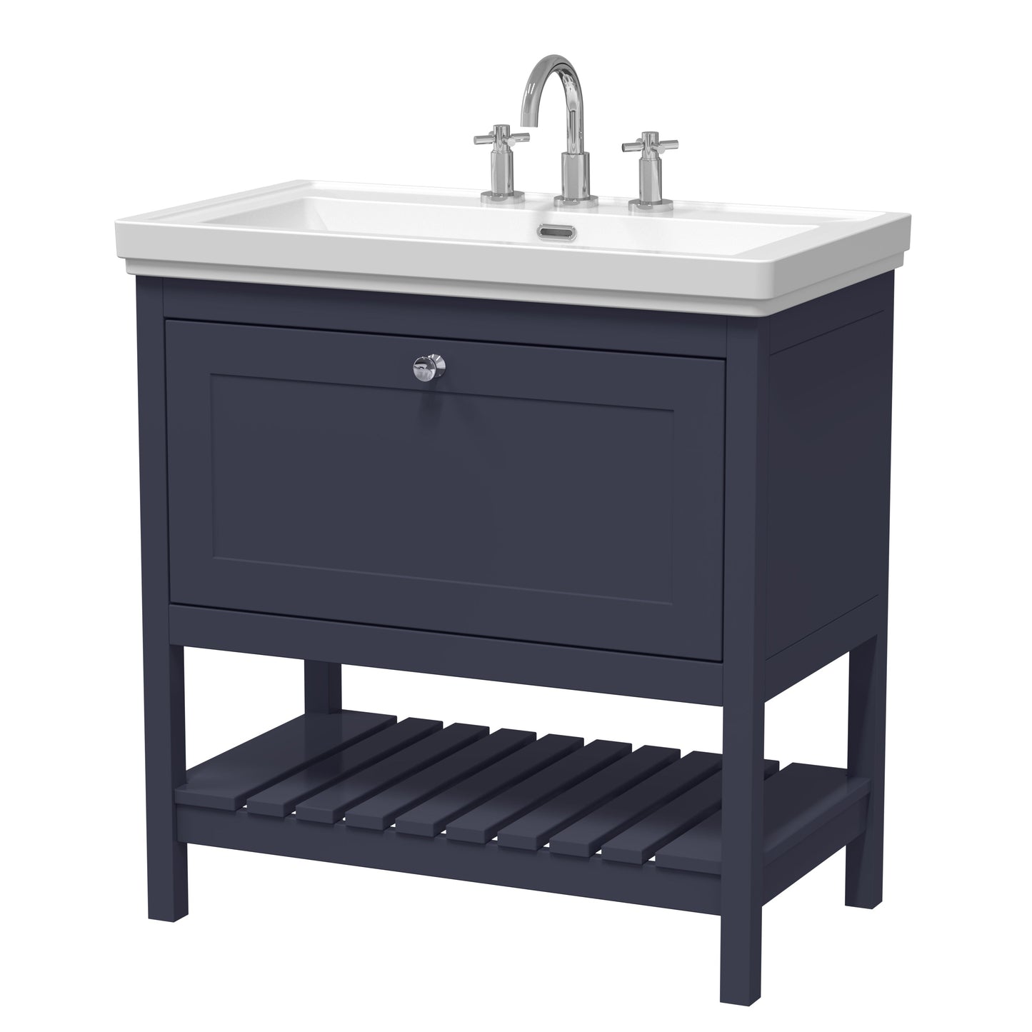 Hudson Reed Bexley 800mm Indigo Blue Traditional 1 Drawer Floor Standing Vanity Unit With 3 Tap Hole Basin