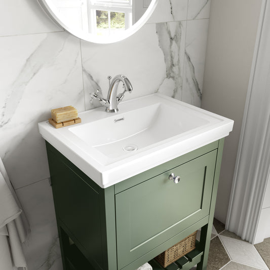 Hudson Reed Bexley 800mm Fern Green Floor Standing 1 Drawer Vanity Unit with 1 Tap Hole Basin