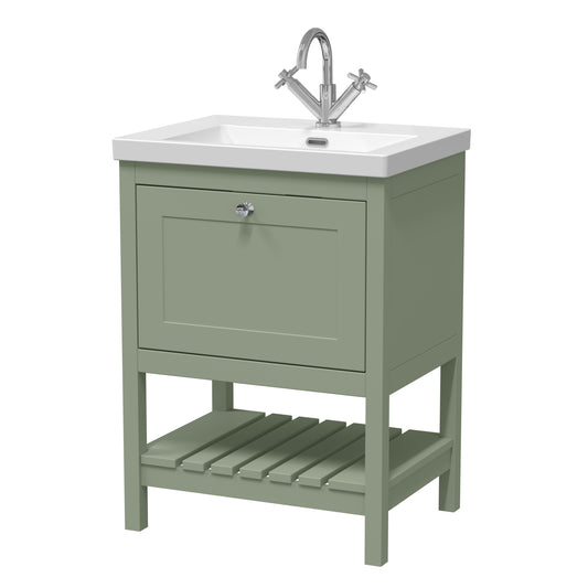 Hudson Reed Bexley 600mm Fern Green Traditional Floor Standing 1 Drawer Vanity Unit with 1 Tap Hole Basin