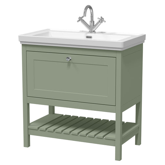 Hudson Reed Bexley 800mm Fern Green Floor Standing 1 Drawer Vanity Unit with 1 Tap Hole Basin