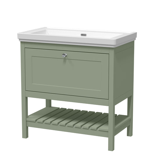 Bexley Floor Standing 1 Drawer Vanity & 0 Tap Hole Fireclay Basin, 800mm