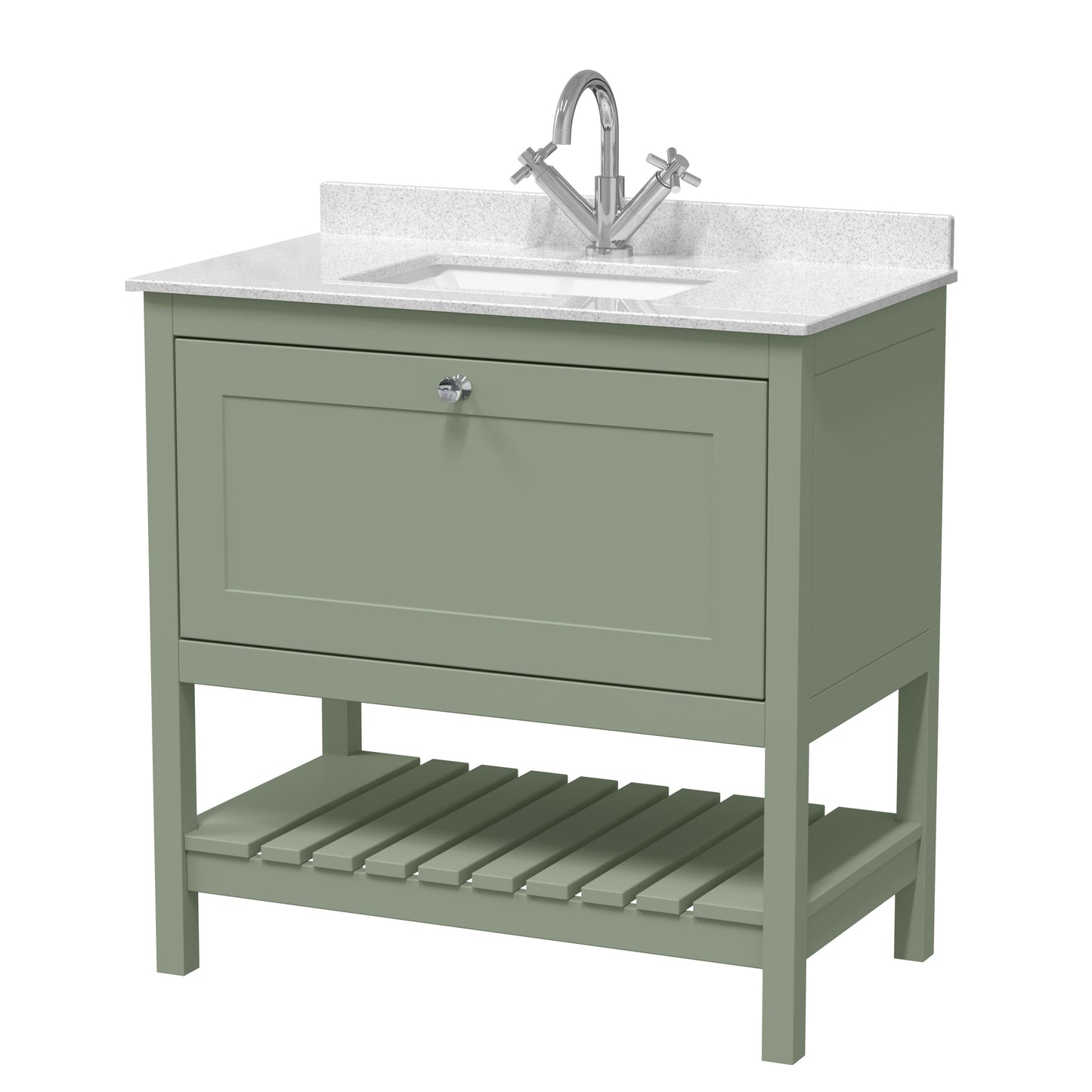 Hudson Reed Bexley 800mm Fern Green Floor Standing Vanity Unit with Single Bowl 1 Tap Hole Marble Top