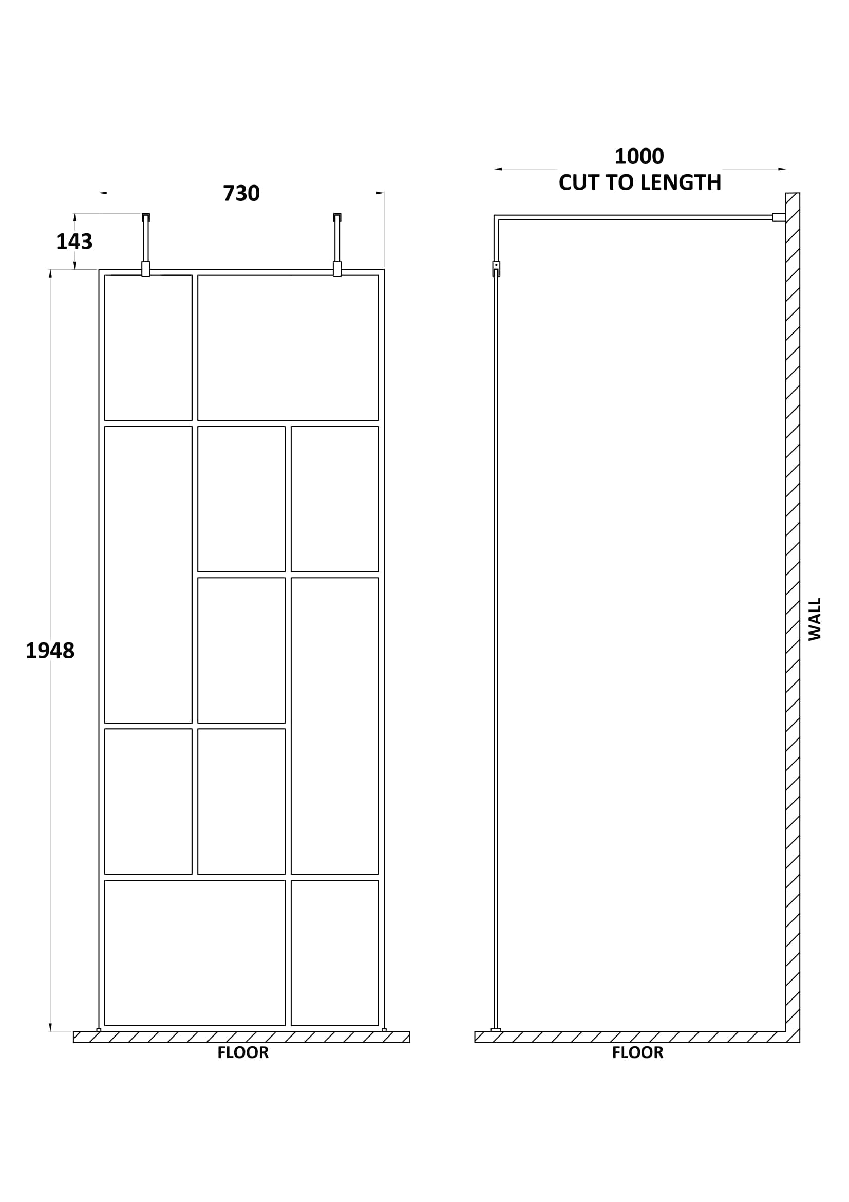 Abstract 760mm Frame Wetroom Screen with Support Bars