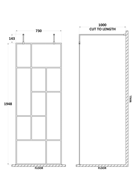 Abstract 760mm Frame Wetroom Screen with Support Bars