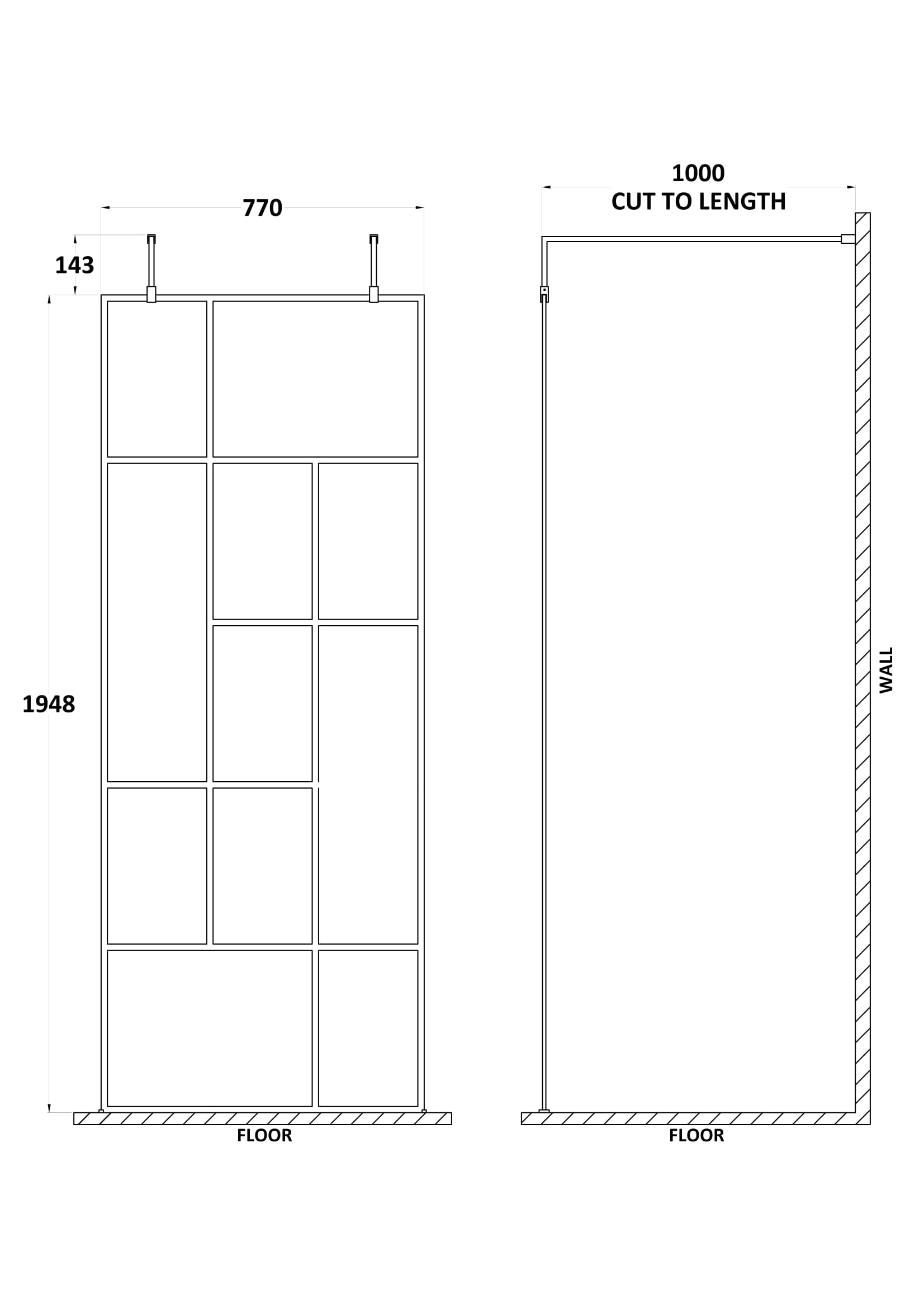 Abstract 800mm Frame Wetroom Screen with Support Bars