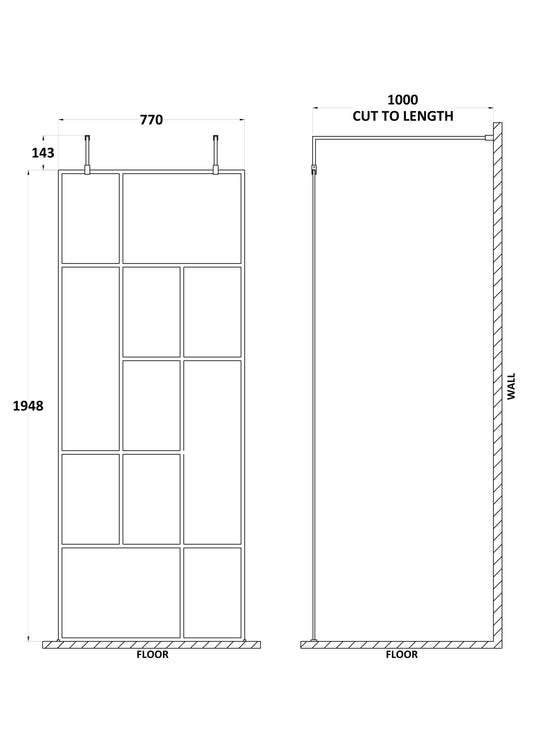 Abstract 800mm Frame Wetroom Screen with Support Bars