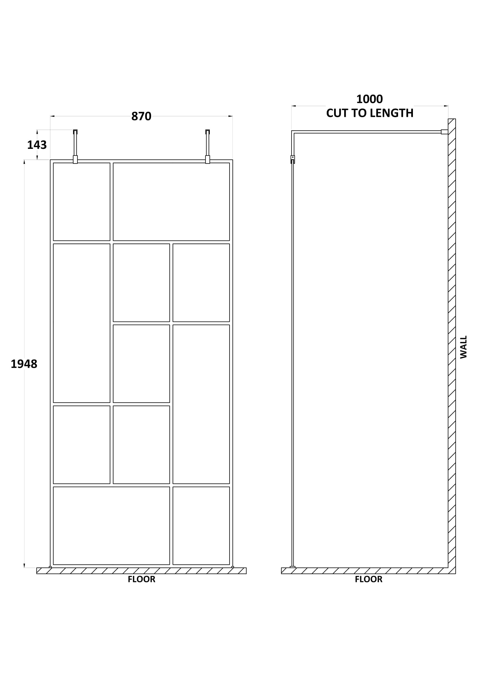 Abstract 900mm Frame Wetroom Screen with Support Bars