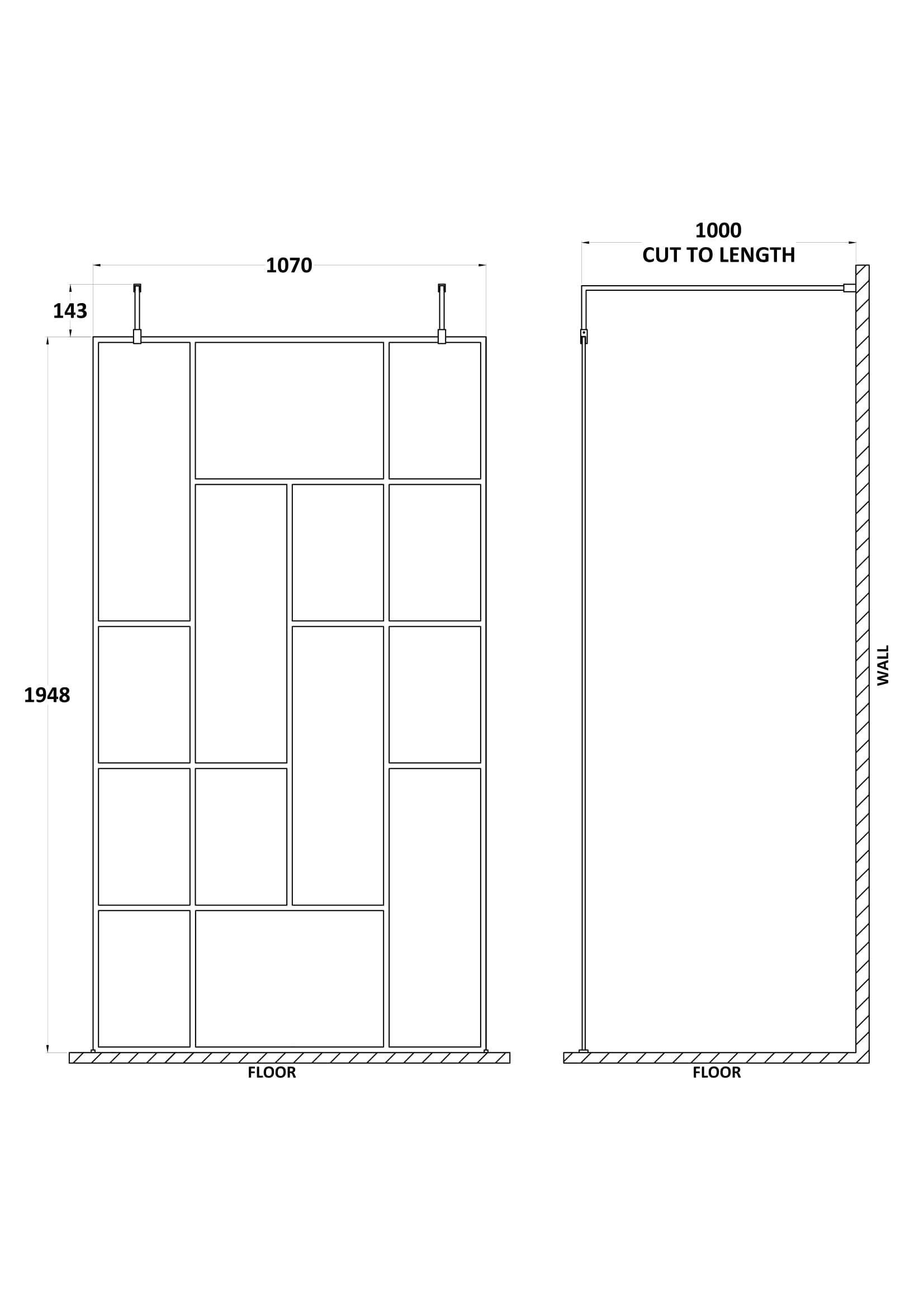 Abstract 1100mm Frame Wetroom Screen with Support Bars