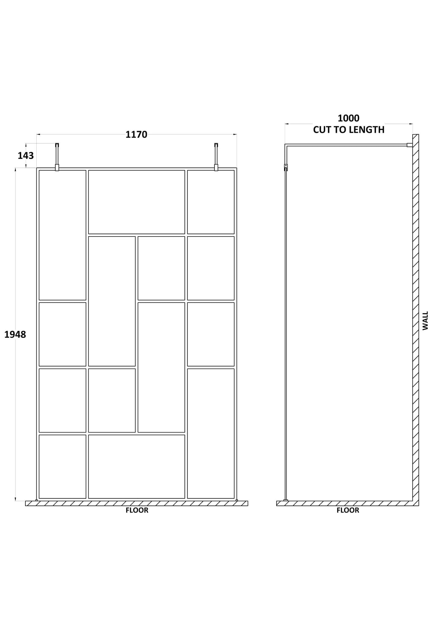 Abstract 1200mm Frame Wetroom Screen with Support Bars