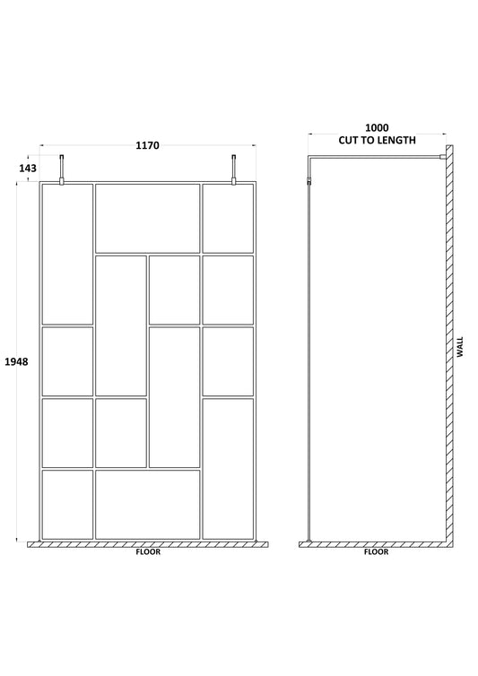 Abstract 1200mm Frame Wetroom Screen with Support Bars