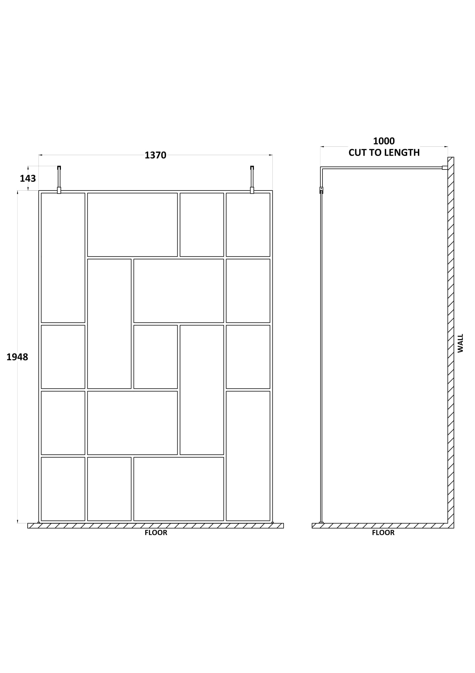 Abstract 1400mm Frame Wetroom Screen with Support Bars