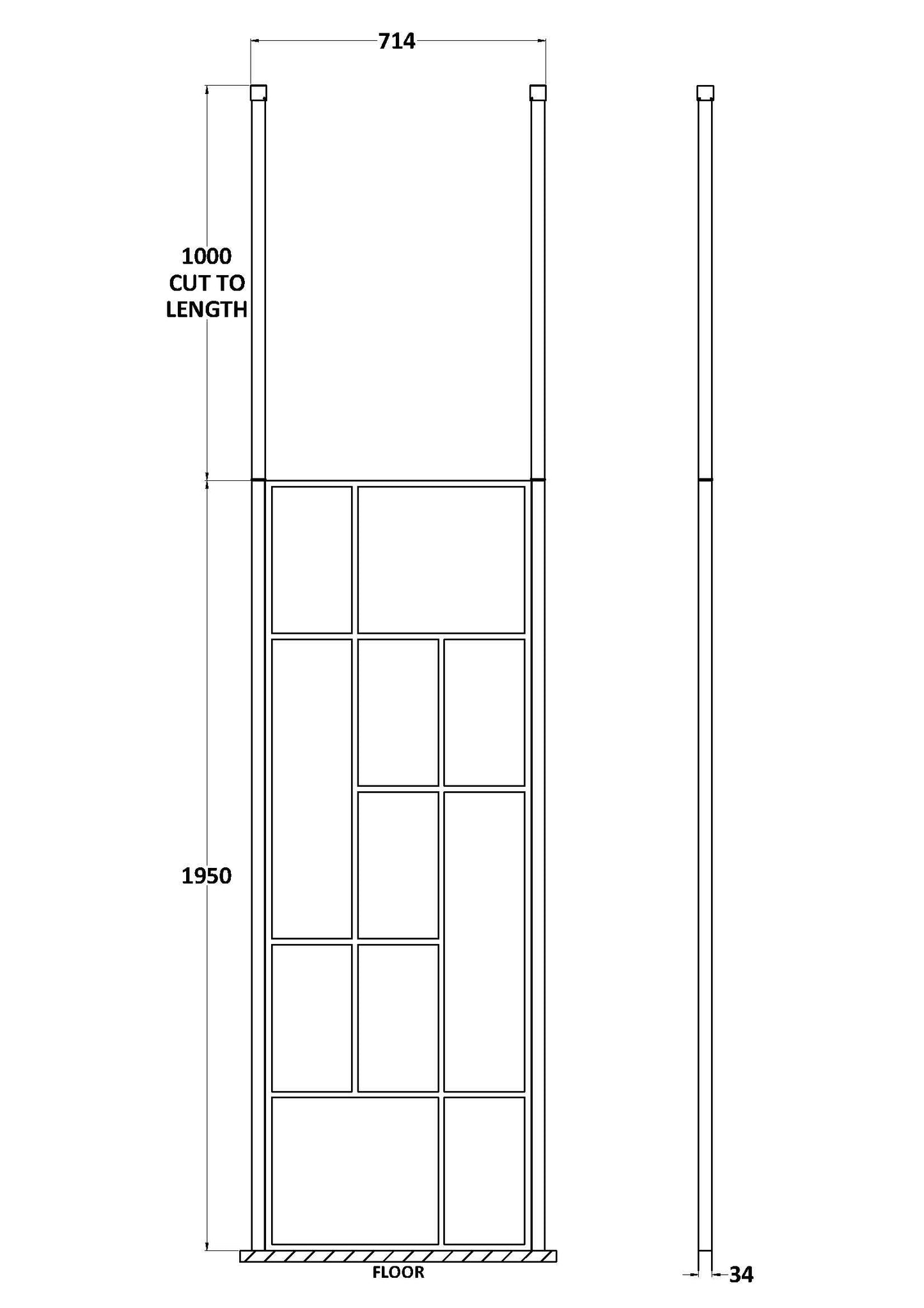 Abstract 700mm Frame Wetroom Screen with Ceiling Posts