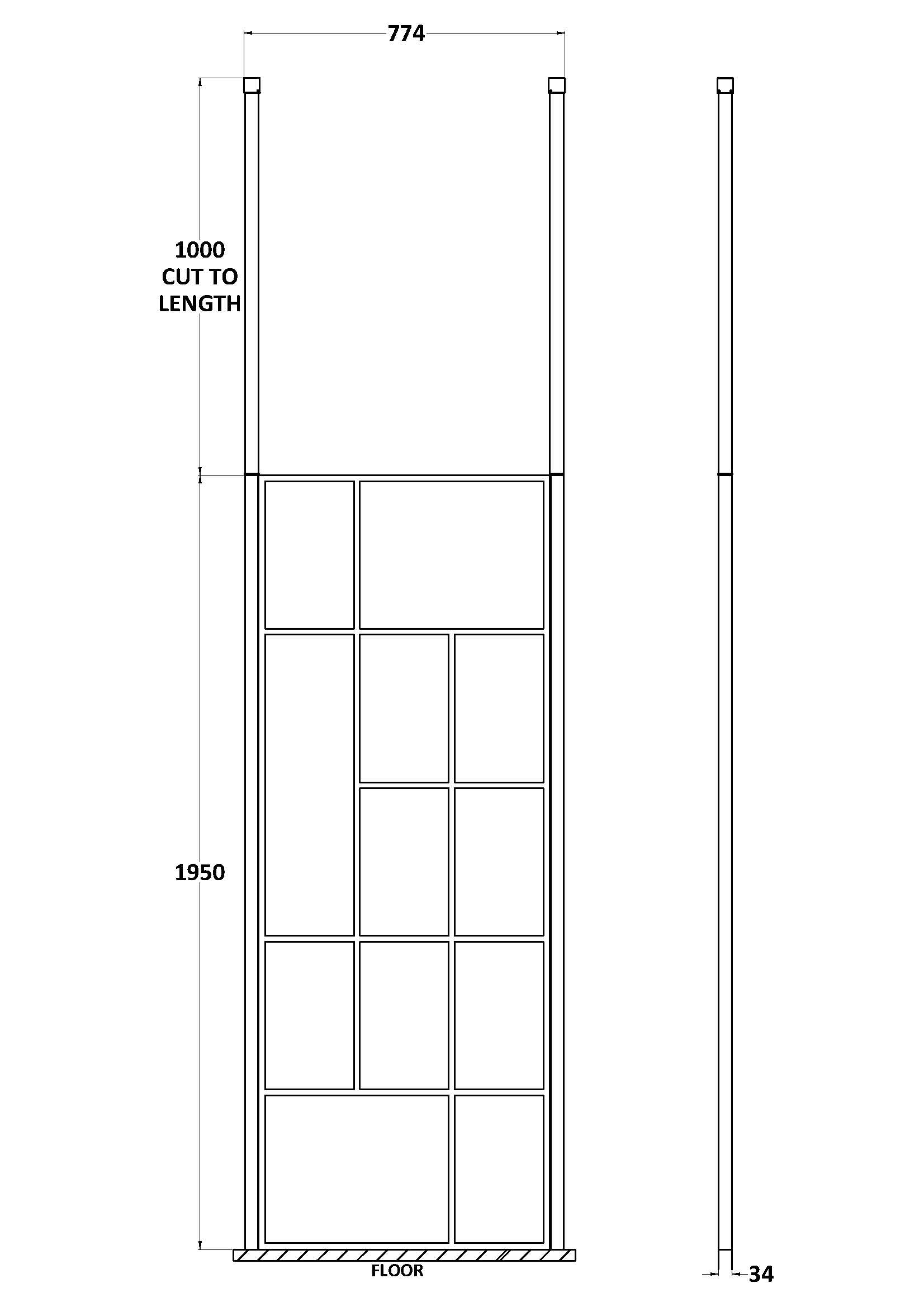 Abstract 760mm Frame Wetroom Screen with Ceiling Posts