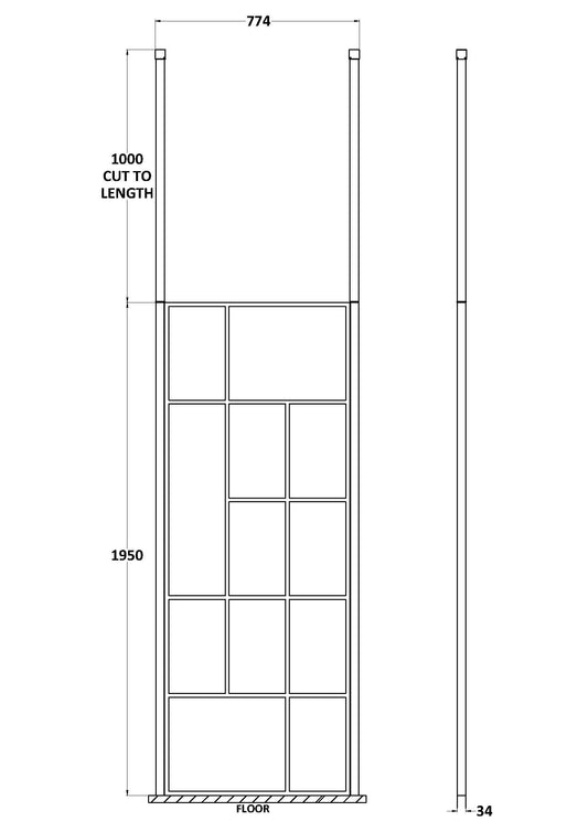 Abstract 760mm Frame Wetroom Screen with Ceiling Posts