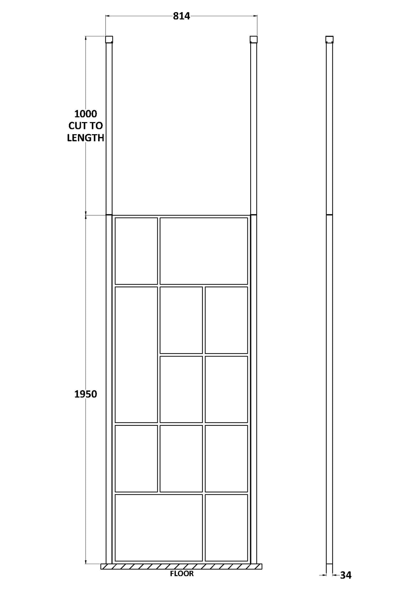 Abstract 800mm Frame Wetroom Screen with Ceiling Posts