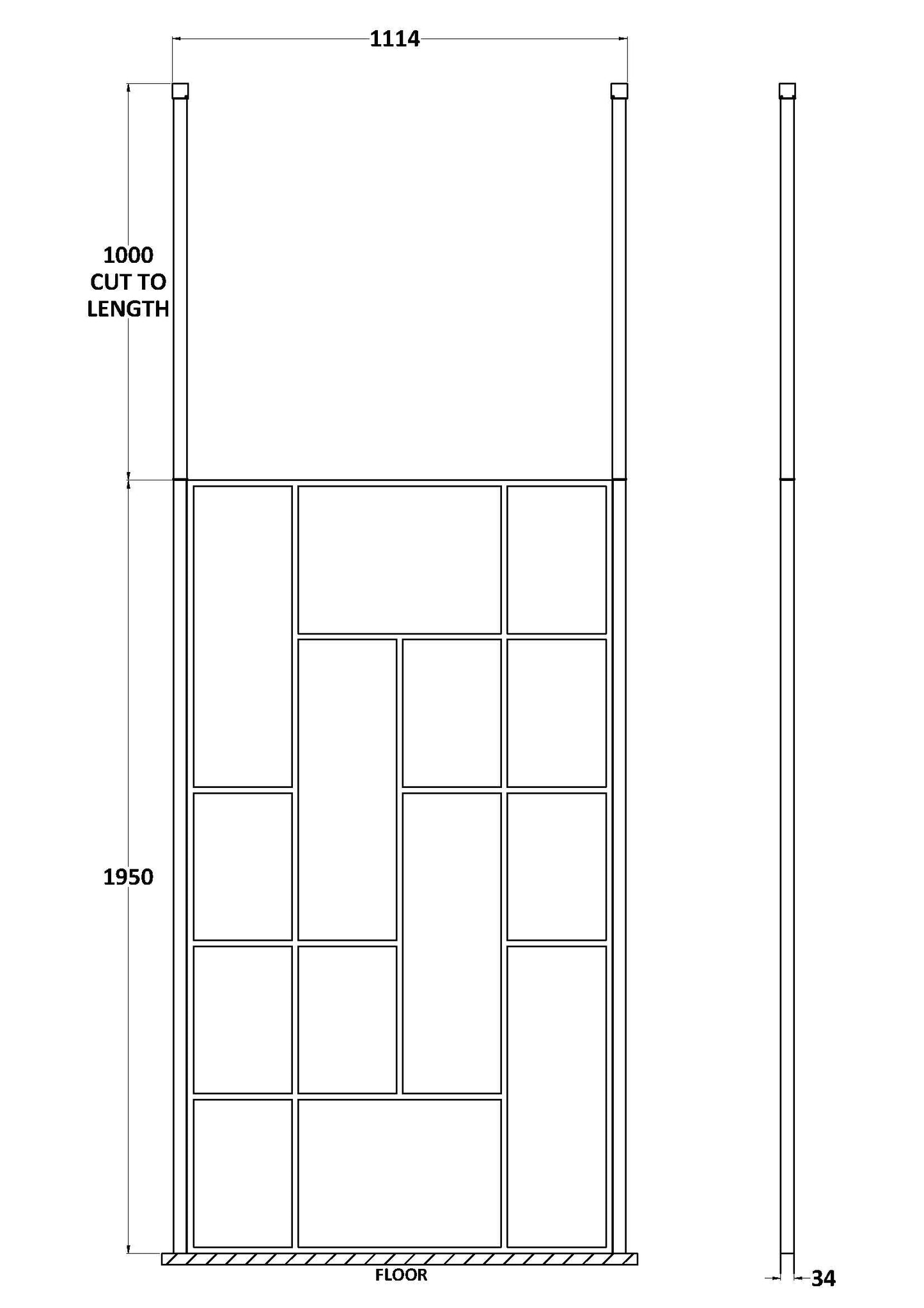 Abstract 1100mm Frame Wetroom Screen with Ceiling Posts