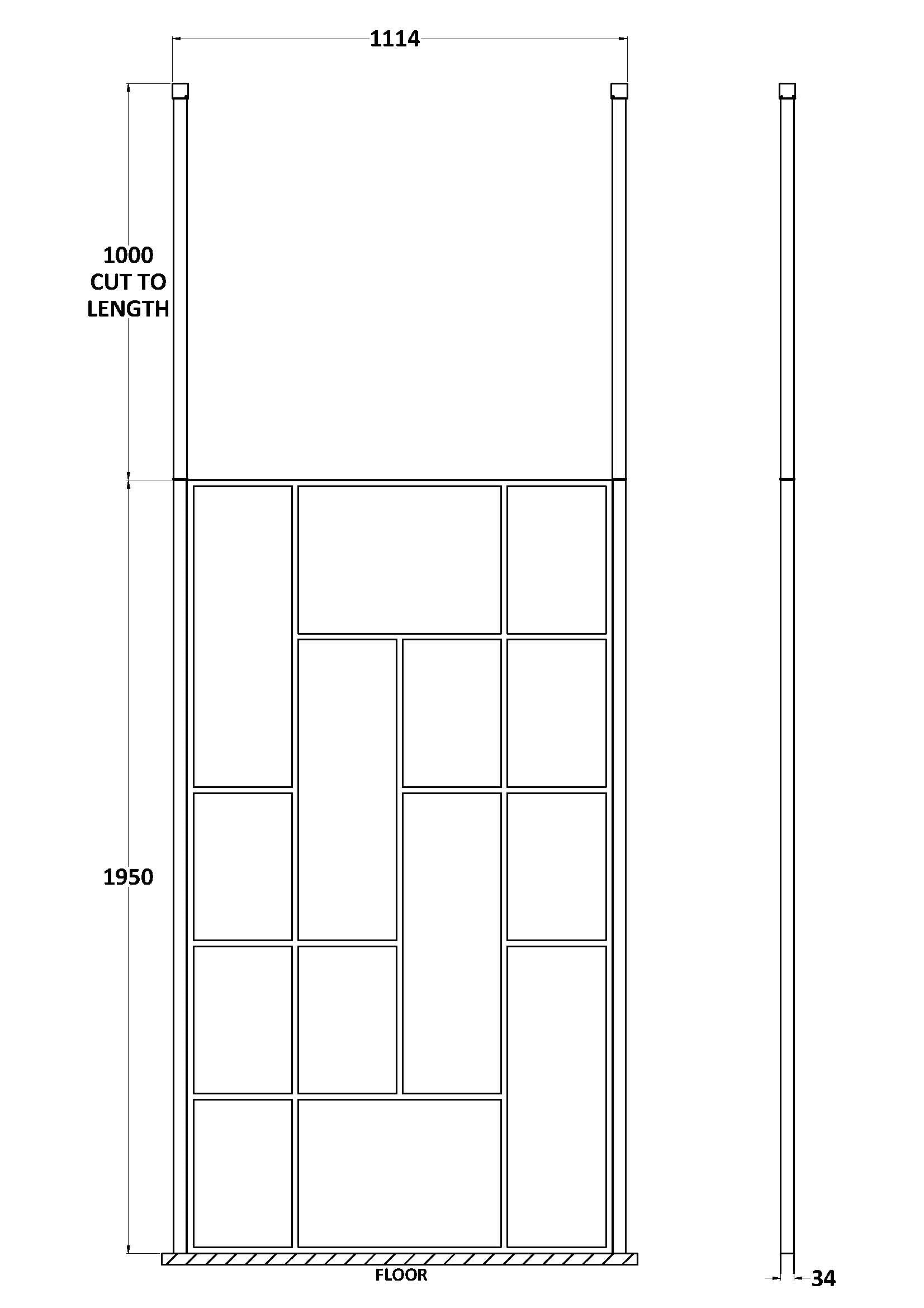 Abstract 1100mm Frame Wetroom Screen with Ceiling Posts