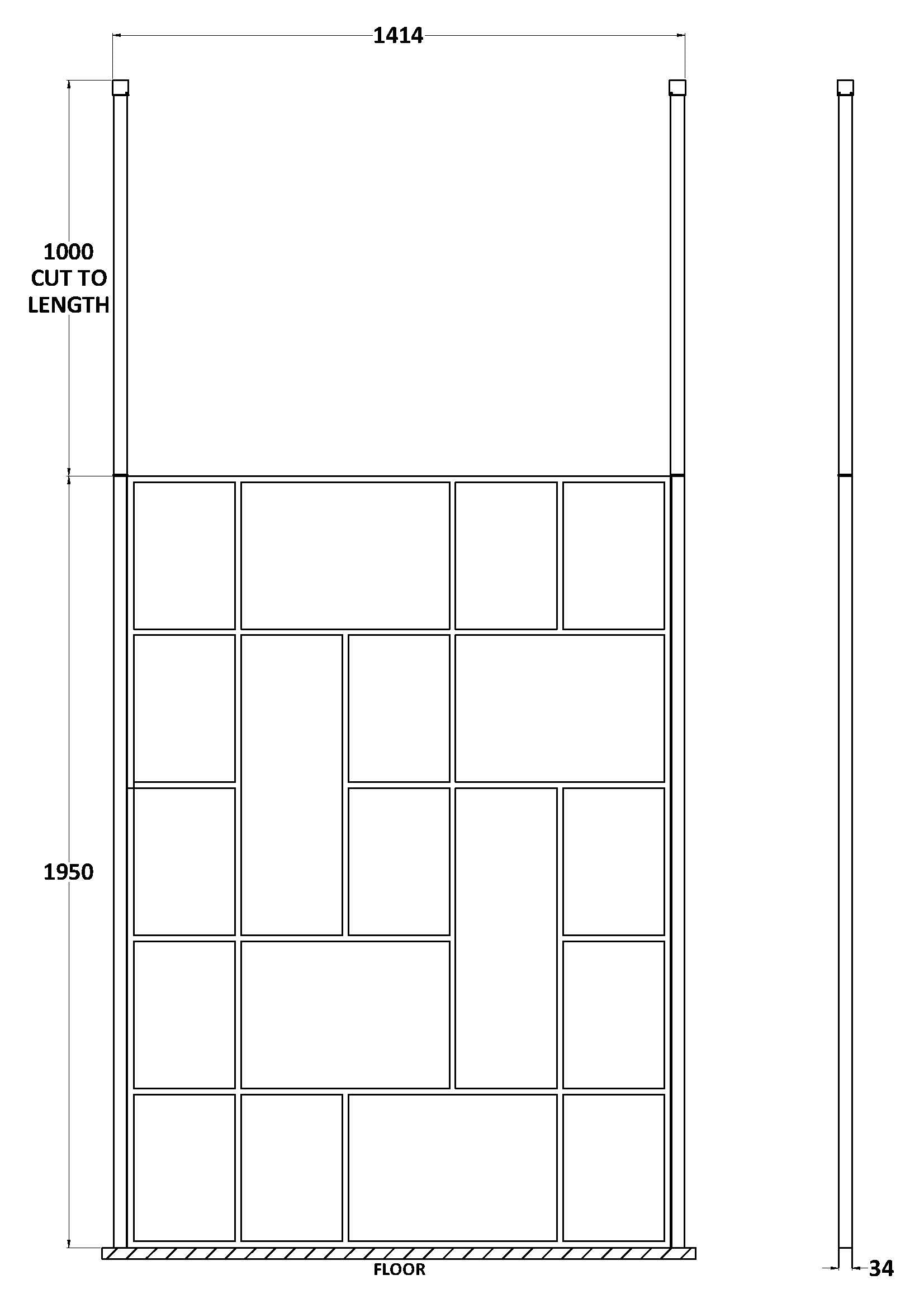Abstract 1400mm Frame Wetroom Screen with Ceiling Posts