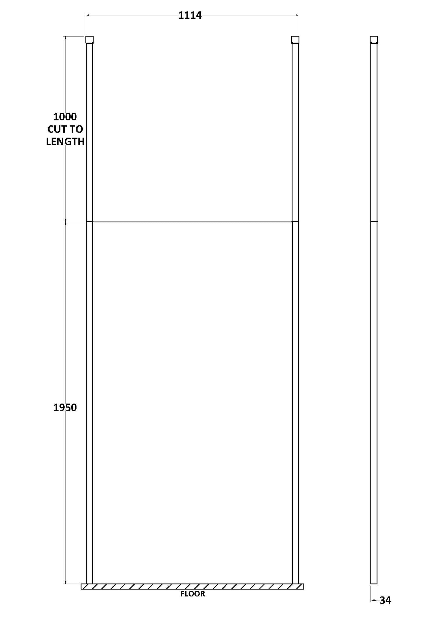1100mm Wetroom Screen with Ceiling Posts