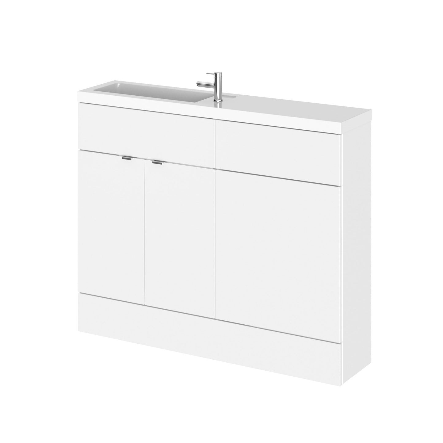 Hudson Reed Fusion 1105mm Gloss White Compact Floor Standing 2 Door Vanity Basin & Toilet Combination Unit