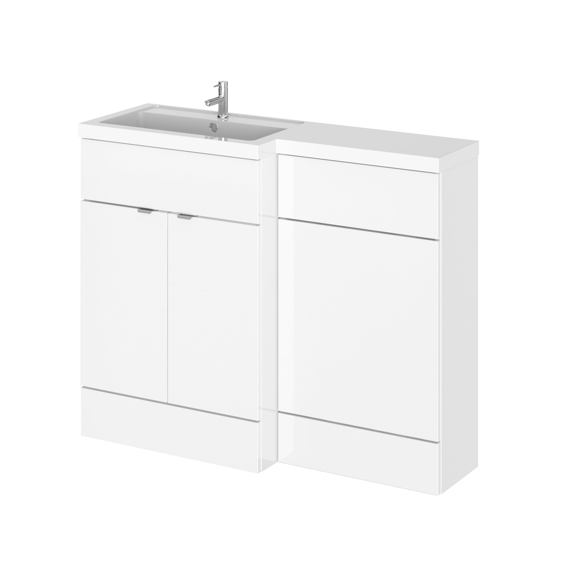 Hudson Reed Fusion 1100mm Gloss White Floor Standing 2 Door Vanity Basin & Toilet Left Hand Combination Unit