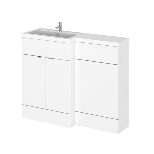 Hudson Reed Fusion 1100mm Gloss White Floor Standing 2 Door Vanity Basin & Toilet Left Hand Combination Unit