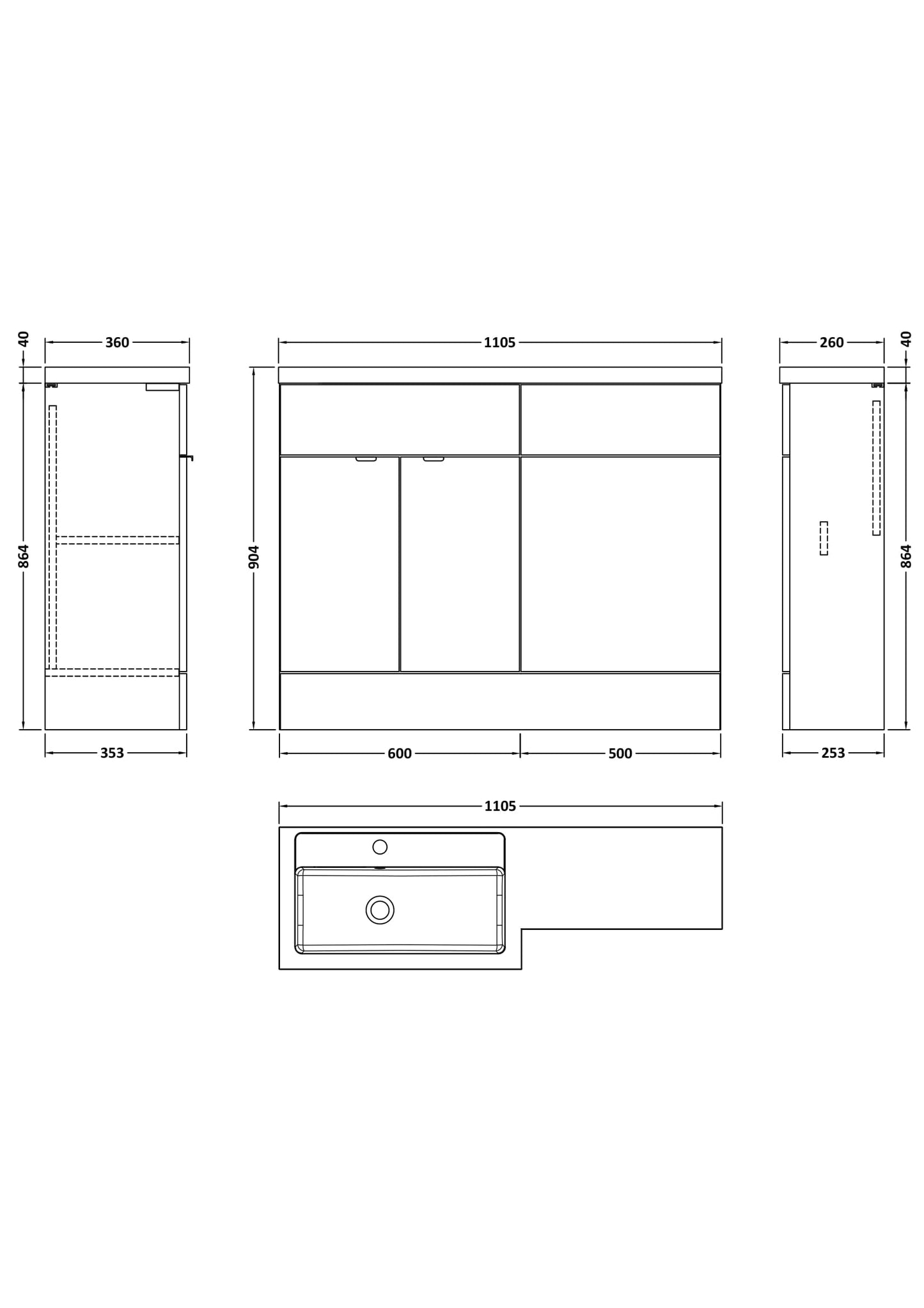 Hudson Reed Fusion 1100mm Gloss White Floor Standing 2 Door Vanity Basin & Toilet Left Hand Combination Unit