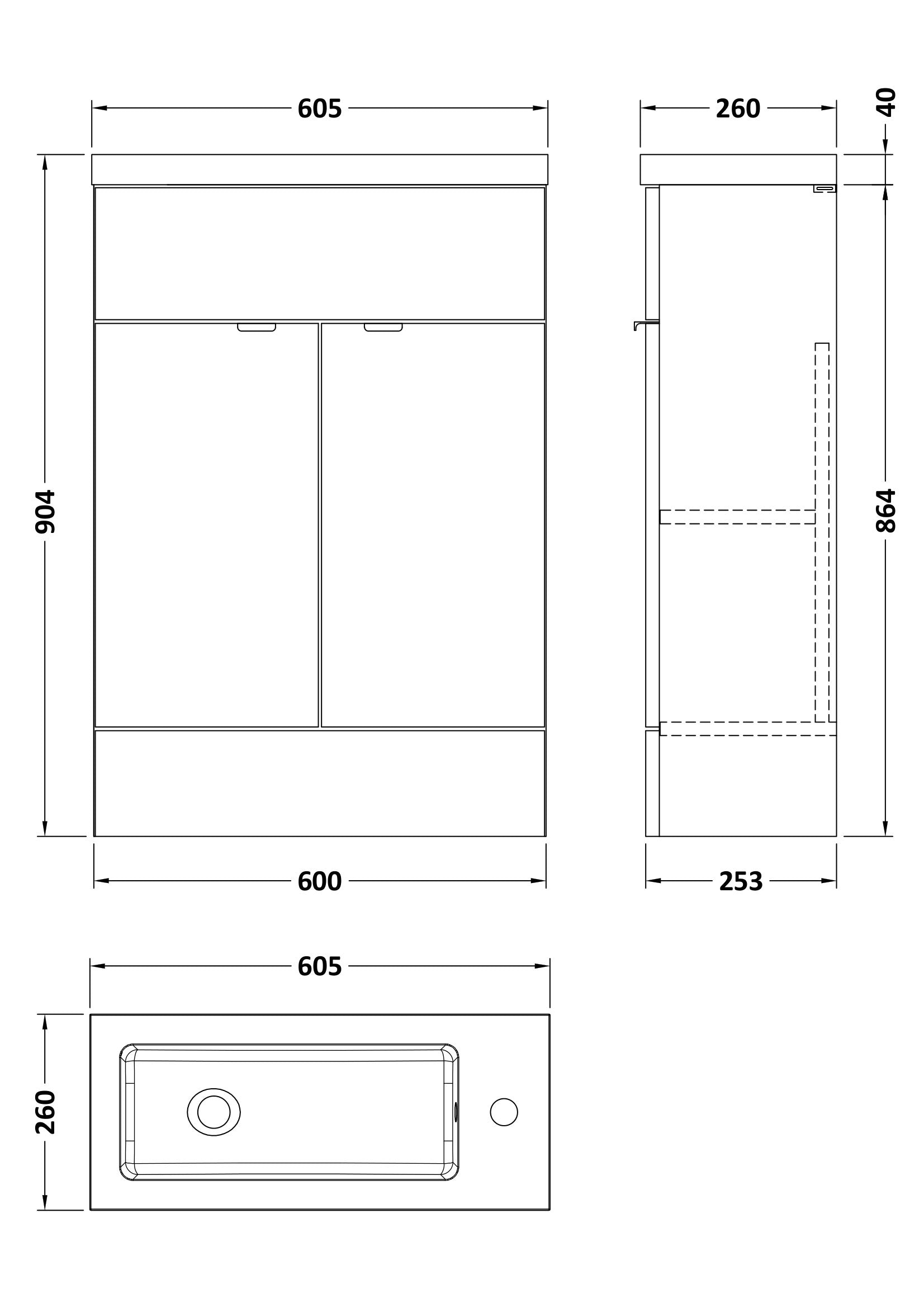 Hudson Reed Fusion 600mm Compact Gloss White Floor Standing 2 Door Vanity Unit With Basin